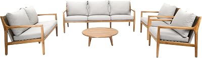 Abrihome 5-Piece Acacia Wood Outdoor Furniture Set, Gray Cushions, Sofa Seating with Coffee Table