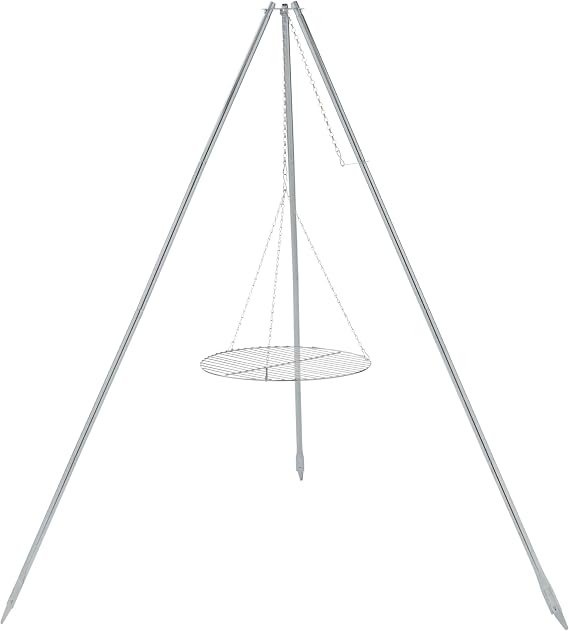 Coleman Tripod Campfire Grill & Lantern Hanger, Grill Grate with Adjustable Height for Cooking Over Fire, Steel Firepit Cooking Rack