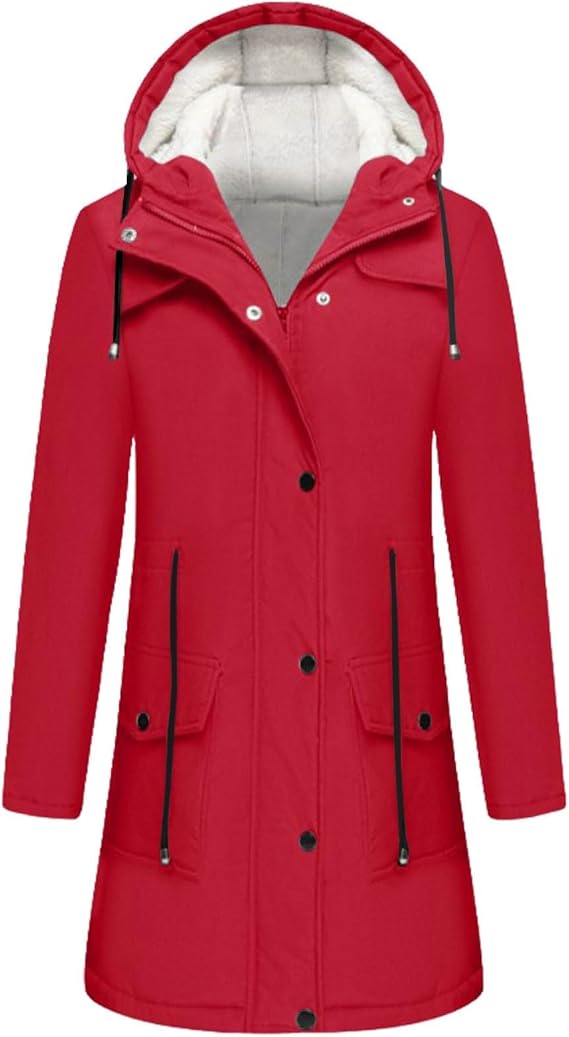 Womens Winter Coats Fleece Lined Zip Up Hoodie Windbreak Fall Winter Thicken Warm Long Lightweight Outerwear