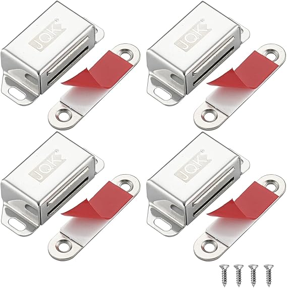 JQK Magnetic Cabinet Door Catch, Stainless Steel Closet Catches with Strong Magnetic, 1.2mm Thickness Furniture Latch 30 lbs (Pack of 4), CC101-P4