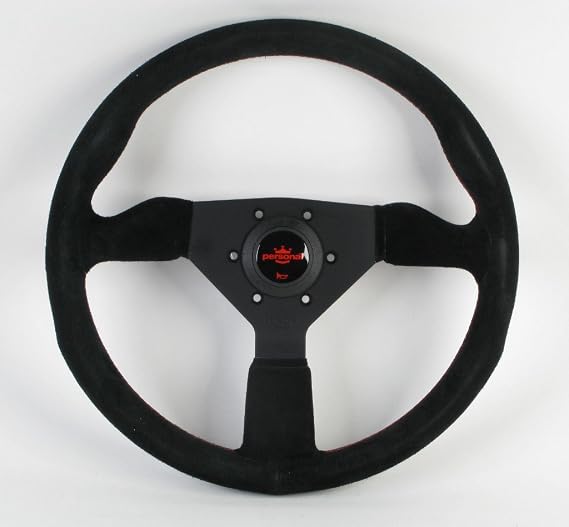 Personal Steering Wheel - Grinta - 350mm (13.78 inches) - Black Suede with Black Spokes and Red Stitching - Part # 6430.35.2094