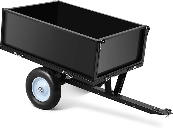 Heavy Duty Steel ATV Trailer, 500 LBS/11.4 Cu.Ft Capacity Garden Dump Cart