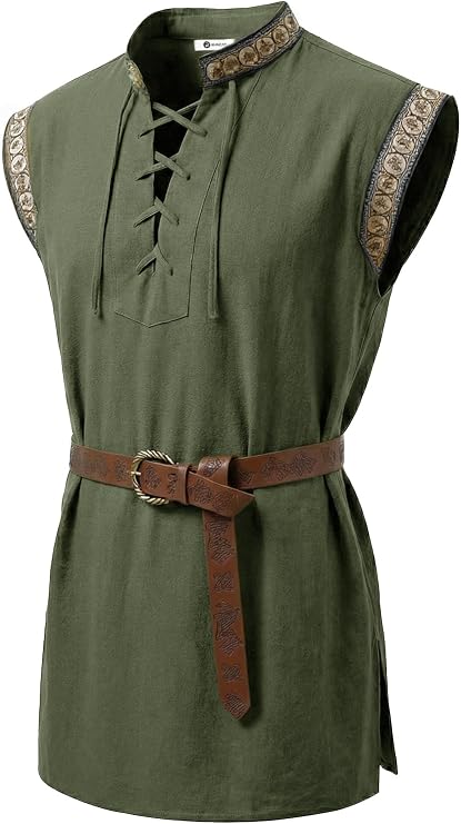Runcati Mens Renaissance Pirate Shirt Medieval Sleeveless Costume Tops