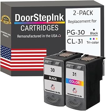 DoorStepInk PG-30 Black & CL-31 Color Remanufactured Ink Cartridge Replacement for Canon PG-30 & CL-31 - Compatible with PIXMA iP1800/iP2600/MP140/MP190/MP470/MX300 - High Yield 2-Pack
