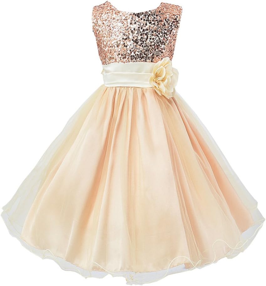 Little Girls Sequin Mesh Tull Dress Sleeveless Flower Party Ball Gown