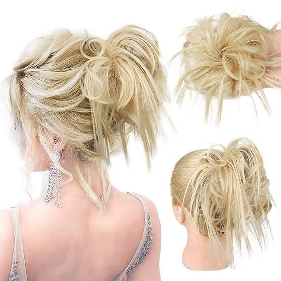 HMD Tousled Updo Messy Bun Hair Piece Hair Extension Ponytail With Elastic Rubber Band Updo Extensions Hairpiece Synthetic Hair Extensions Scrunchies Ponytail Hairpieces for Women