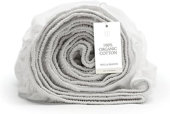 BOLL & BRANCH Signature Hemmed Fitted Sheet, Twin XL, White