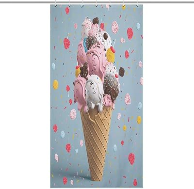 Shower Curtains Liner, Sweet Ice Cream Printed Waterproof Fabric Shower Curtain Liner Bath Curtain with Rust Proof Grommets 72x72 Inches