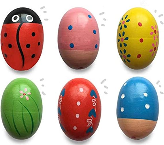 JoFAN 6 Pack Wooden Percussion Musical Shake Eggs Easter Egg Shakers for Kids Boys Girls Toddlers Easter Gifts Easter Basket Stuffers Fillers