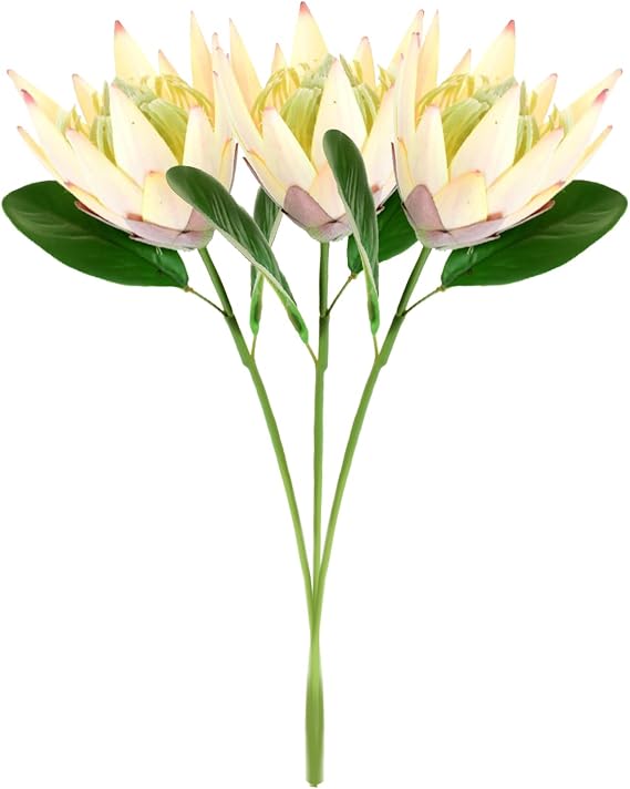 3pcs Artificial Protea Flowers 16 Inch Fake Silk Flowers Bouquet Faux Protea Floral Arrangements for Wedding Table Centerpieces Home Decor(Beige)