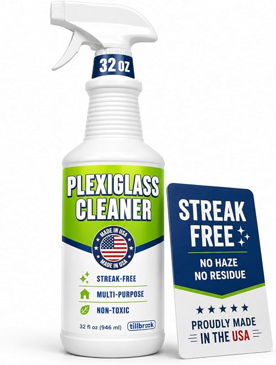 Plexiglass Cleaner, 32 oz, Streak-Free Spray for Acrylic, Vinyl and Plastic | Non-Toxic Spray and Wipe Cleaner for All Non-Porous Surfaces - Made in USA