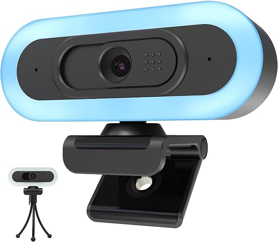 2K 50FPS Webcam for PCMac, Computer Camera with Fill RGB Lights, 2 Noise-Canceling Microphone, Autofocus and Tripod for Meeting, Live Streaming, Video Calls, Gaming, Works with Zoom, Skype, Teams