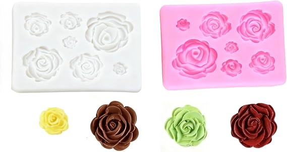 2Pcs Rose Silicone Cake Mold, 3D Flower Chocolate & Candy Mould, Heat-Resistant, Non-Stick Food Grade Silicone Baking Tool for Wedding Cake Decor, Mousse, Jelly, Pudding, Soap Making (Pink&Grey)