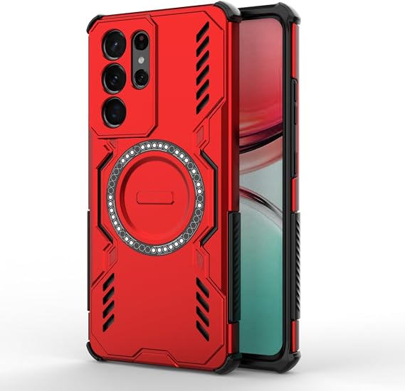 Case Cover for Samsung Galaxy S21 Ultra (6.8" Inches) Shockproof Armor Rugged Slim Mobile Phone Shell, Magnetic TPU, 360 Protection, Wireless Charging - Red
