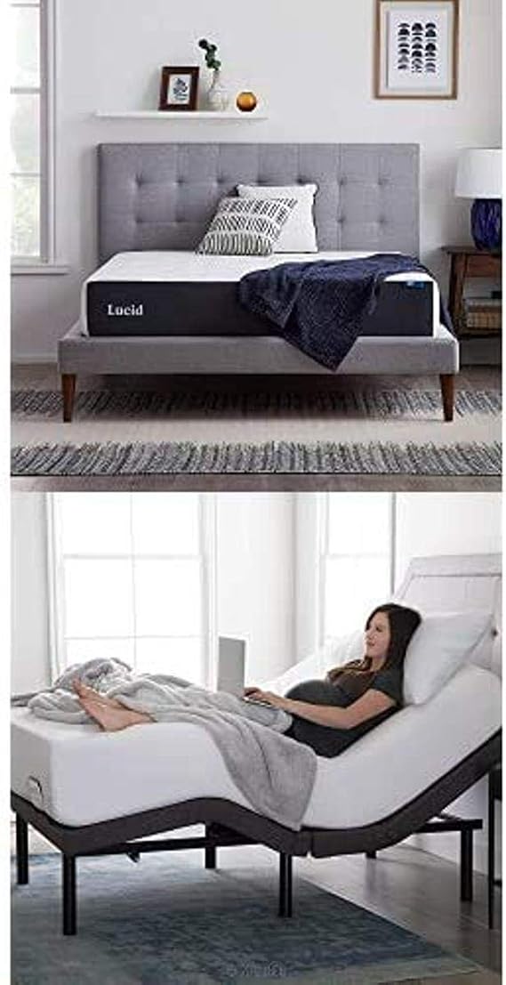 LUCID 10 Inch Firm Gel Memory Foam Mattress and LUCID L300 Adjustable Base (Twin XL)