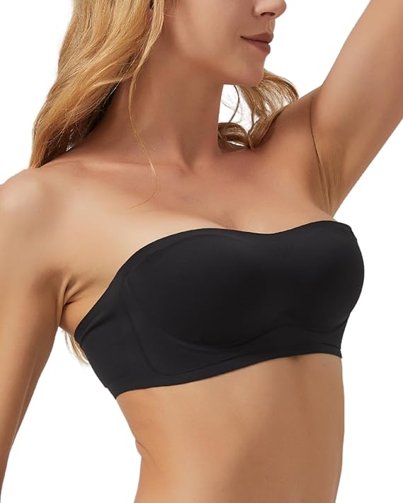 Women's Multiway Strapless Bralette Padded Bandeau Wireless Bra | Soft silk cup, multiway convertible straps, light padding, non-slip silicone gripversatile styling, comfortable fit