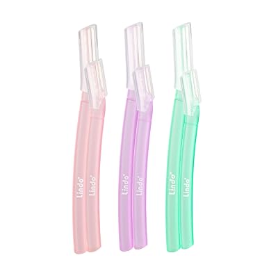 Lindo Brow Razor - Eyebrow Razor & Dermaplaning Tool, Multipurpose, Exfoliation, Face and Peach Fuzz facial Hair Removal dermaplane 6pcs Clear