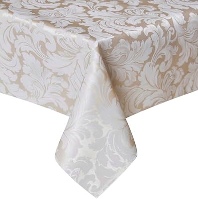 Tektrum Heavy Duty 60 X 102 inch Rectangular Damask Jacquard Tablecloth Table Cover - WaterproofSpill ProofStain ResistantWrinkle Free - Great for Banquet, Parties, Dinner, Wedding Beige