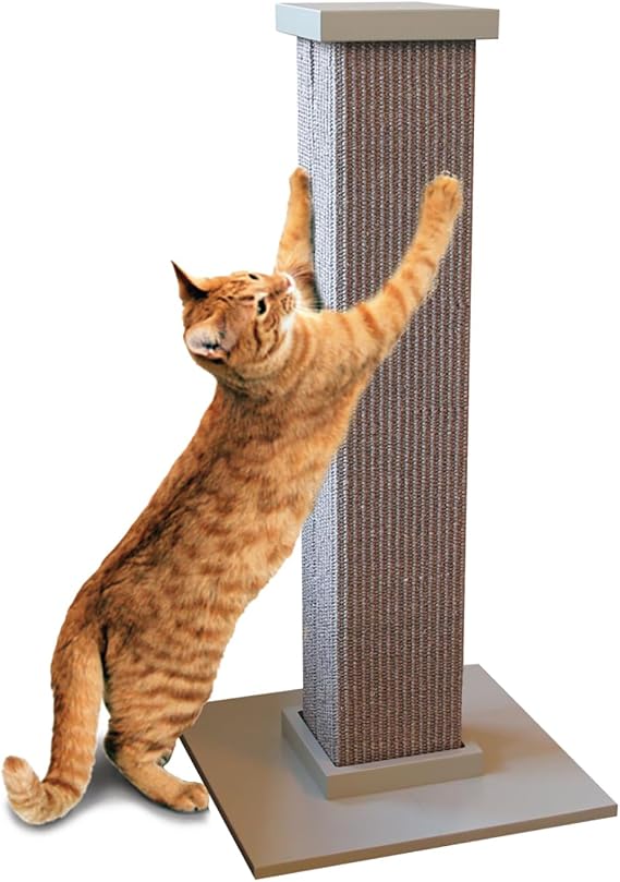 SmartCat Ultimate Scratching Post Gray, Large 32 Inch Tower - Sisal Fiber, Simple Design - For All Cats
