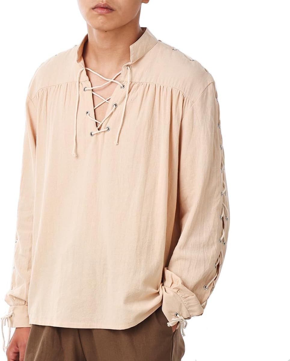 COSDREAMER Mens Shirt Medieval Renaissance Viking Pirate Shirt Tops Blouses