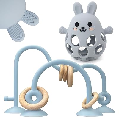 Baby High Chair Suction Toys Teething Chew - Baby Teething Toys Silicone Teethers Table Toys, Food Grade Silicon for 6 12 18 Months Blue