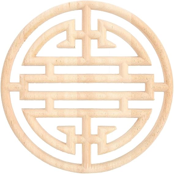 Round Wood Appliques 7.9x7.9x0.4in/20x20x1cm, Chinese Vintage Style | Unpainted Carved Onlays | Door Wall Ceiling | Cabinet Decor | DIY Paintable