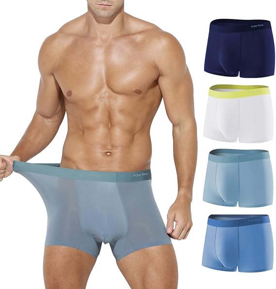 Arjen Kroos Men's Trunks Underwear 4 Pack Seamless Silk Boxer Briefs | Breathable Silky Boxers with 3D Pouch & Bold Waistband.Invisible Under Tight Fits,Active DaysCool,Supported,Confident