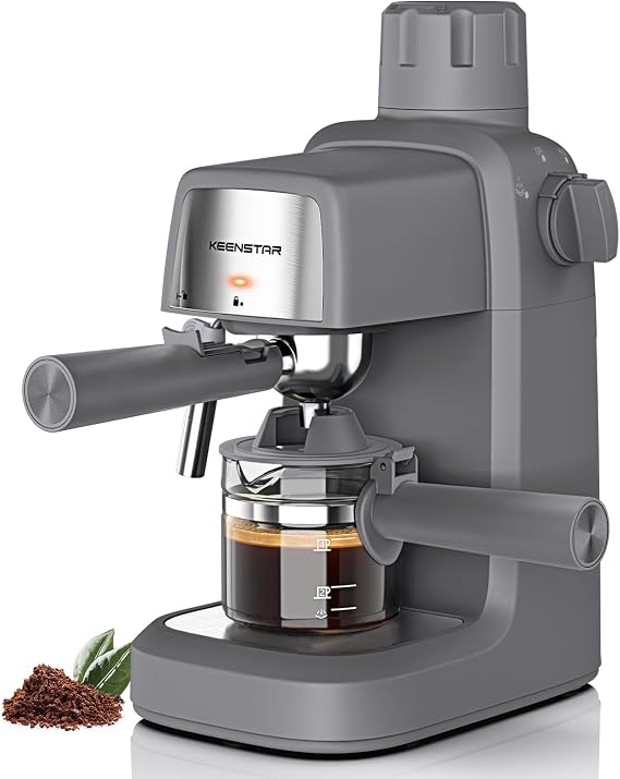 KEENSTAR 3.5Bar Espresso Machine with Milk Frother, 800W Compact Espresso and Cappuccino Machine with Preheating Function, 4 Cup Espresso Maker for Cappuccino or Latte, Gift for Coffee Lover