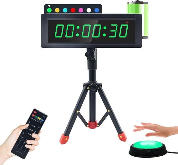 Gym Timer Clock with Remote Control & Push Button,7 RGB Color, Programmable Interval Timer, Countdown/Up Stopwatch,Wall Clock for Home Gym Garage,Portable Training Accessories(Battery+Stand)