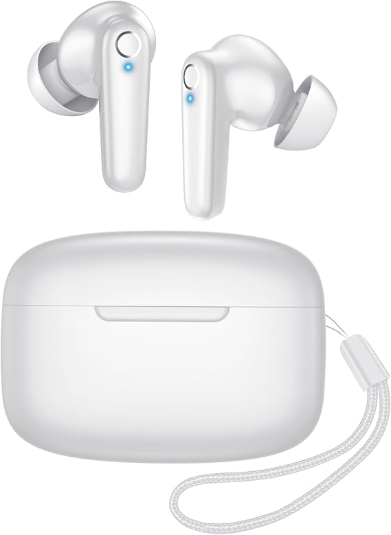 Redpepper Wireless Ear Buds Bluetooth 5.3 60H Using Time Headphones Deep Bass Clear Call Earbuds with Built-in Mic Touch Control Lightweight Headsets for Studying Working Gaming White