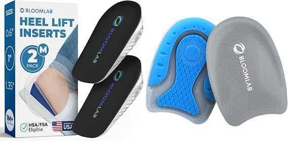 Heel Lift Inserts M 1" + Premium Gel Heel Pads M Foot Support Bundle for Leg Alignment, Heel Cushioning & Daily Comfort