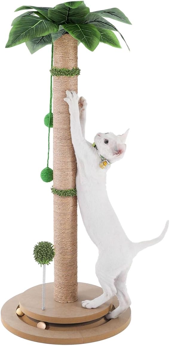 Aplatho Indoor Cats Scratching Poles for Adults - 84.3cm Long Cat Sisal Rope Scratching Fleece - Cute Kitten Tree Scratching Pole with Interactive Ball Track