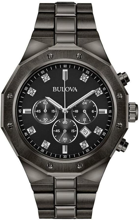 Bulova Men's Classic Diamond 6-Hand Chronograph Quartz Watch, Calendar Date, Luminous Markers, 100M Water Resistant, 44mm