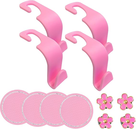 12 Pcs Bling Car Interior Accessories,Universal Car Seat Headrest Hook,Daisy Flower Air Vent Clip,Bling Car Coasters, Bling Cup Holder Insert Coasters
