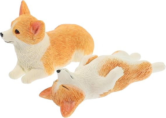 Zerodeko 2pcs Resin Corgi Dog Desktop Adornments Cute Craft Figurines Animal Decor for Home Office Car Interior