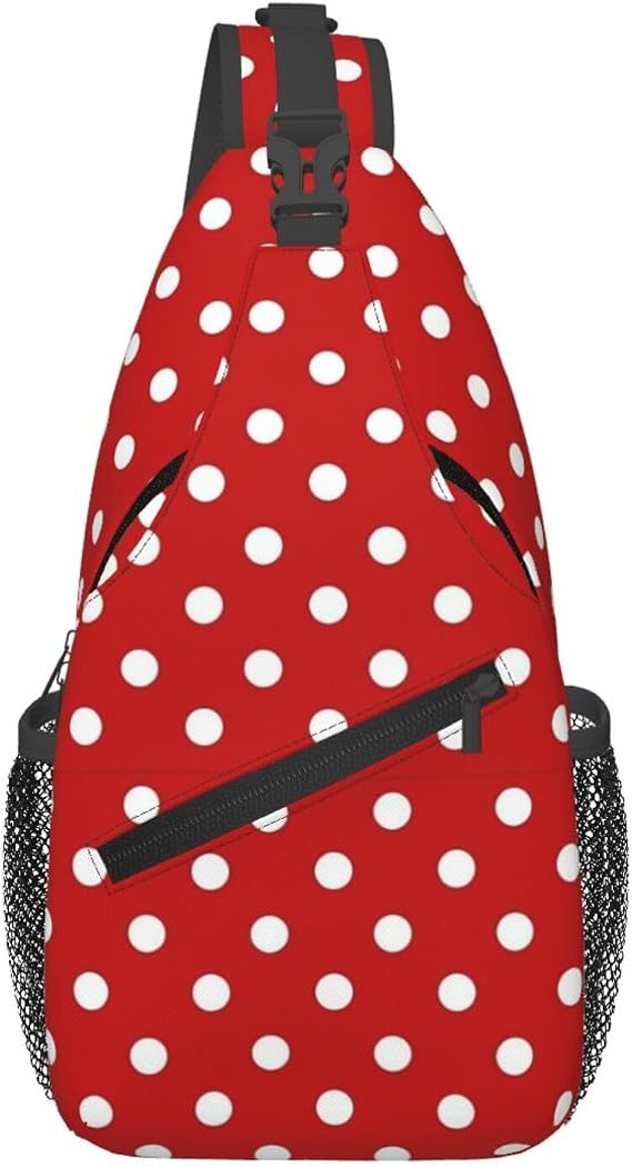 Cute Red Polka Dot Bag for Women Men Sling Chest Bag Backpack with Adjustable Shoulder Strap