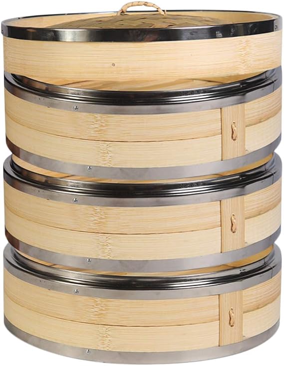 Bamboo Steamer Basket 9.4-Inch 3-Tier Dumpling Steamer for Cooking
