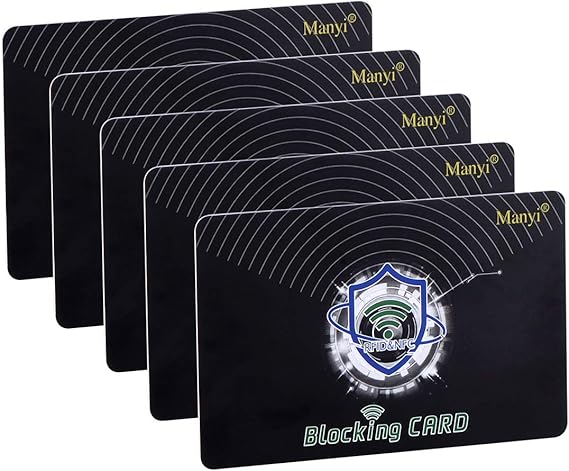 Manyi 5Pcs RFID Blocking Card, Protection for Entire Wallet and Purse Shield, Contactless NFC Bank Debit Credit Card Protector Blocker, Black