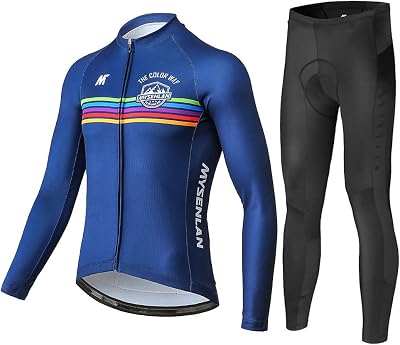 Mysenlan Mens Cycling Jersey Set Long Sleeve Bike Shirt 3D Padded Long Pants Bicycle Tights Clothing