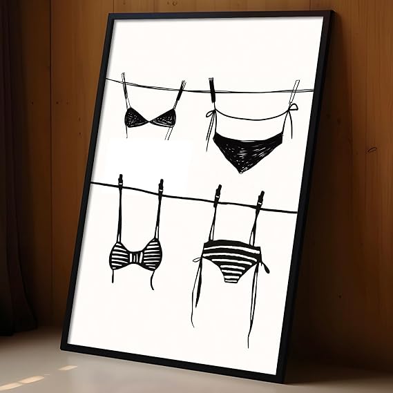 Beachy Bikini Wall Art Girly Canvas Black And White Bikini Poster Preppy Pictures Aesthetic Girly Painting Swimsuit Art Print Vintage Funky Posters Trendy Girls Preppy Artwork Room 16x24inch No Frame