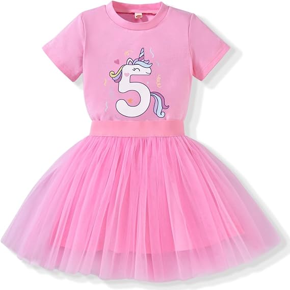 5th Birthday Outfit Girl,Toddler Girls 5 Year Old Five Shirt Skirt Outfit