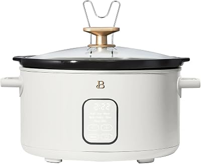 B 6 Qt Programmable Slow Cooker by Drew Barrymore-5 Preset Cooking Functions, Digital Countdown Timer, Dishwasher-Safe Parts and Cool-Touch Handles White