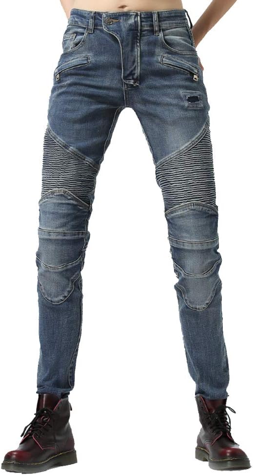 Takuey Women Street Motorcycle Riding Pants Motocross Racing Protective Jeans with Knee Hip Pads
