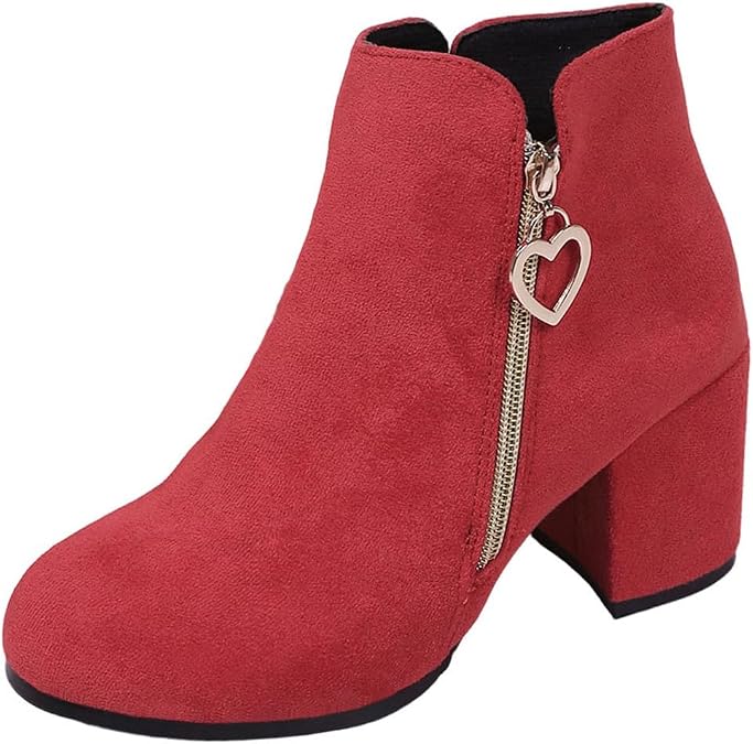 Women Suede Booties Chunky Low Heel Ankle Boots Round Toe Comfy Bootie Fall Winter Outdoor Boot with Side Zipper