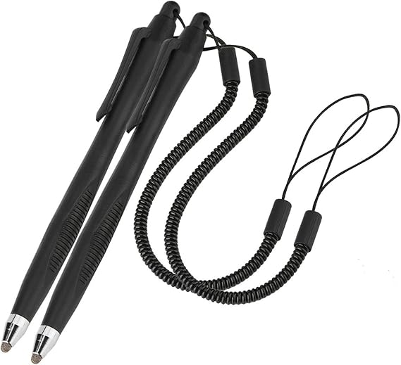 Xiaokeis 2 Pcs Portable Spring Rope Stylus Pen, Scratch Proof Pen with Stylus Tip Touch Pen for Touchscreen, Stylus Pen for Touch Screens Touch Pen for Drawing, Sketching and Note-Taking(Black)