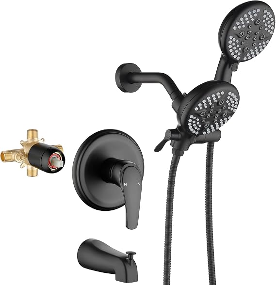 Shower Faucet Set, Tub and Shower Faucet Set, Complete Dual Shower Head and Handheld Combo 2 in 1 Shower System with Tub Spout Tub and Shower Trim Kit, Matte Black L829-7