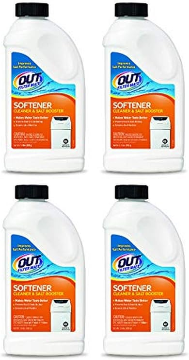 Out Filter Mate Water Softener Cleaner and Salt Booster Powder, 24 oz Bottle 4-Pack