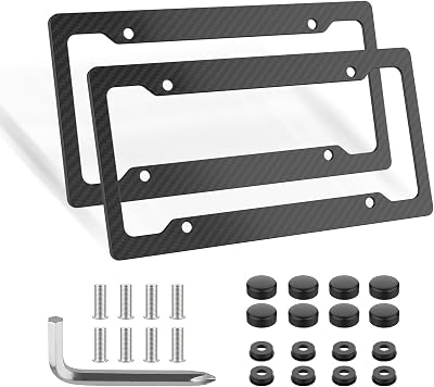 2Pcs Carbon Fiber License Plate Frame, Print Carbon Fiber Pattern Plastic Number Plate Frame, Universal Black License Plate Holders with Fasteners and Screws