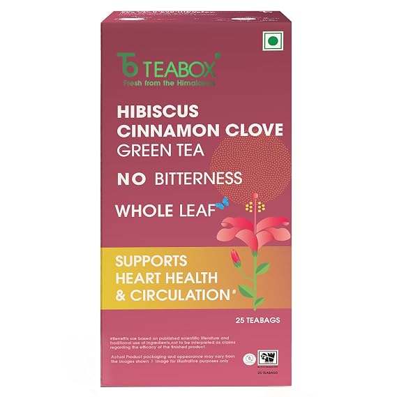 Teabox Premium Darjeeling Green Tea With Dried Hibiscus | 100% Whole Leaf & 0% Bitterness | Green Tea From The Himalayas | 25 Tea Bags (Low Caffeine)
