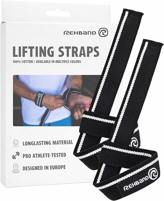 Rehband Lifting Straps for Strength Training, 1 Pair Fitness Pull Straps, 100% Cotton, 56cm Grip Support for Bodybuilding, More Grip Strength Weightlifting